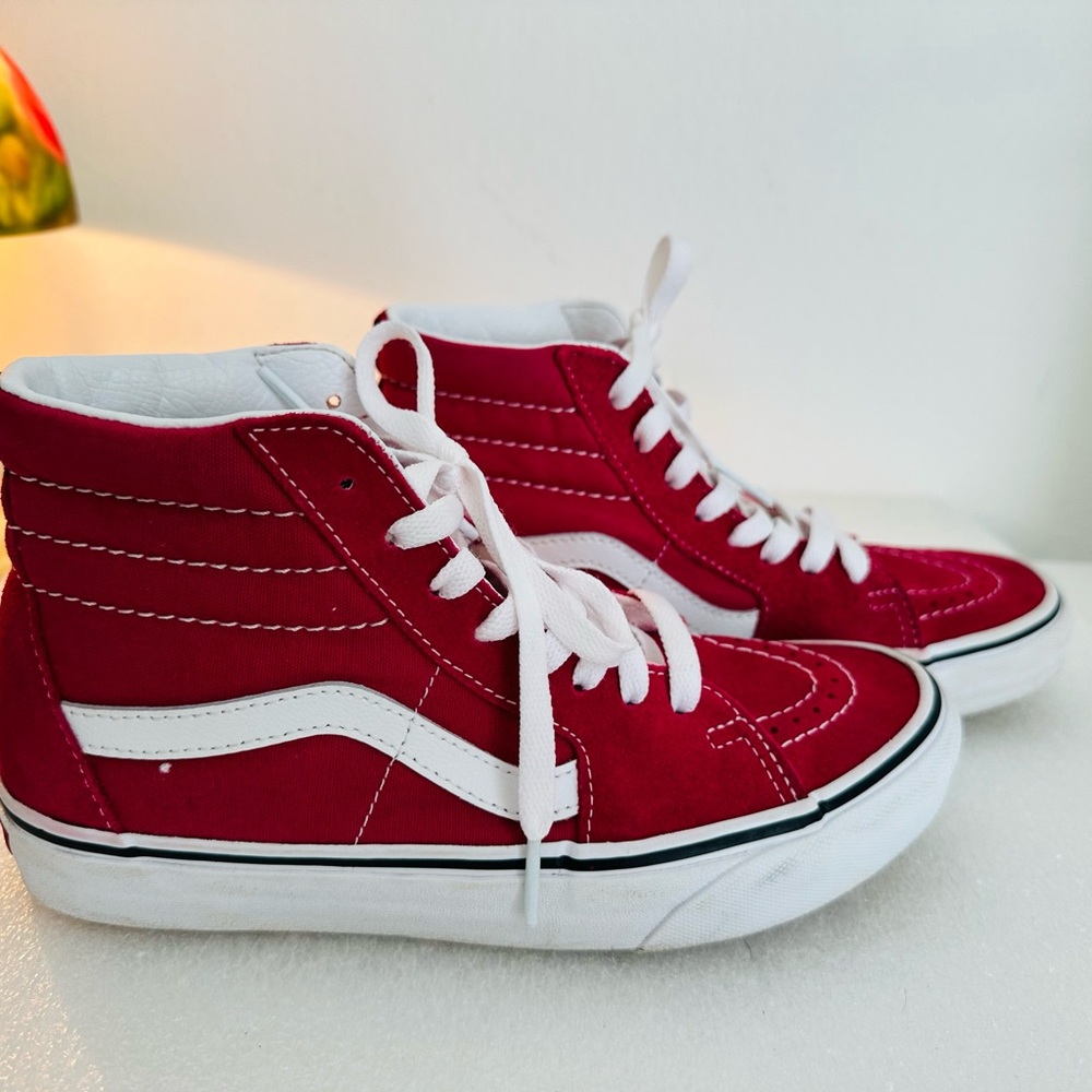 Vans Would’s #1 High Top Sneakers Skate Racing Red White Women size 6.5   Men 5